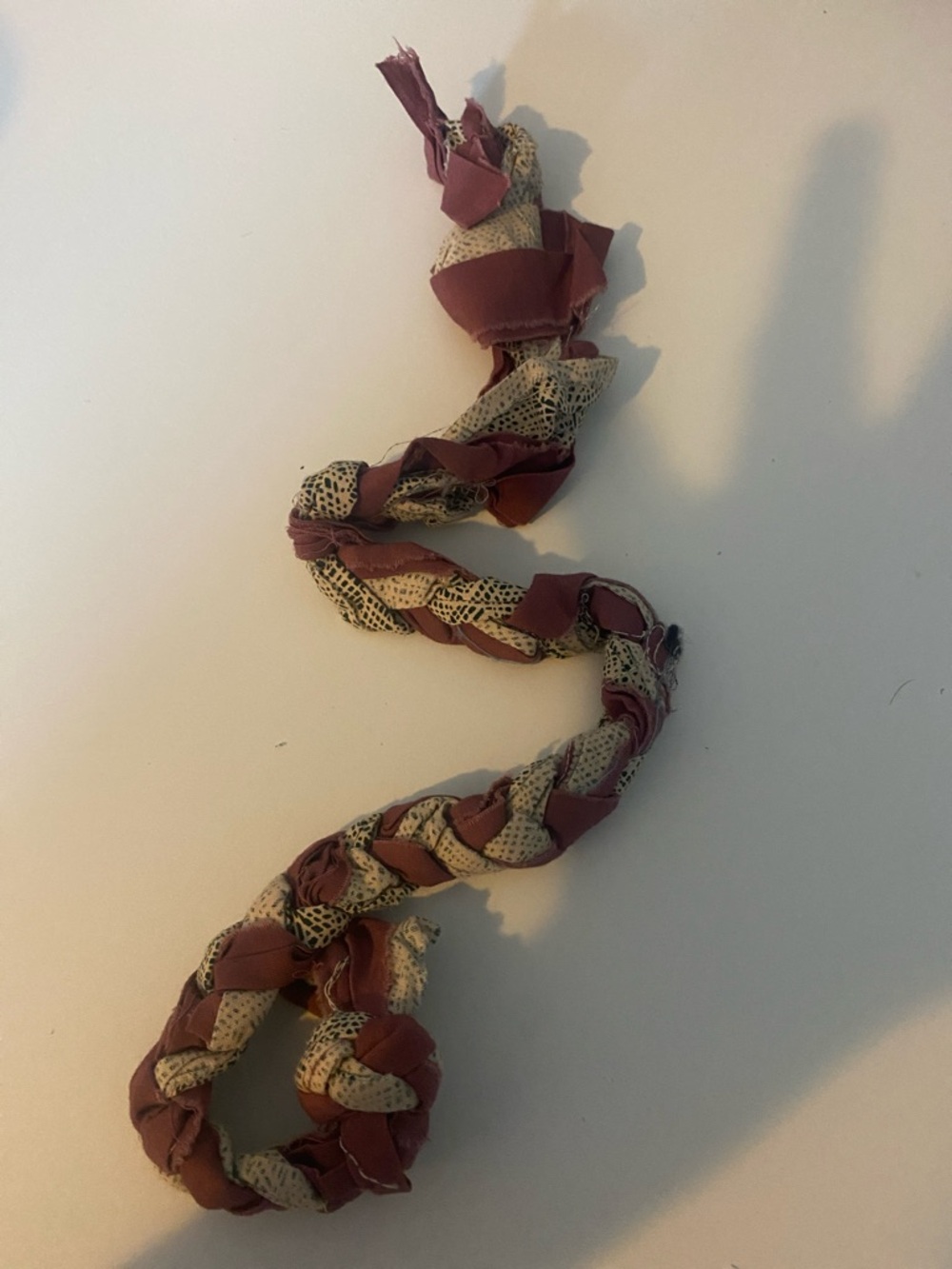 Braided Pet Tug Toy in Dusty Rose and Cream